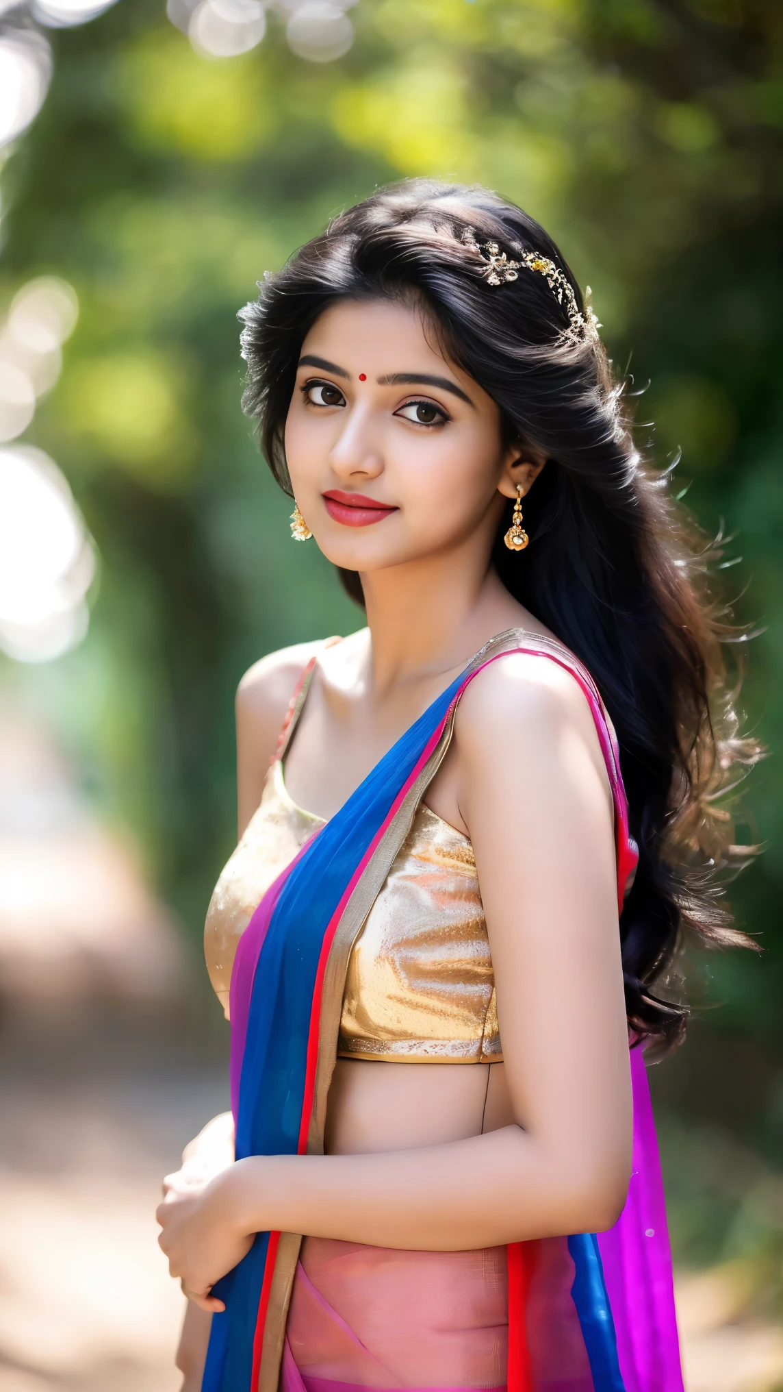 (photorealistic), beautiful lighting, best quality, realistic, full body portrait, real picture, in saree, cute Indian Woman, 25 yo, narrow face, pale skin, tall, Fujifilm XT3, outdoors, bright day, Beautiful lighting, RAW photo, 8k uhd, film grain, ((bokeh))(photorealistic), beautiful lighting, best quality, realistic, full body portrait, real picture, in saree, cute Indian Woman, 25 yo, narrow face, pale skin, tall, Fujifilm XT3, outdoors, bright day, Beautiful lighting, RAW photo, 8k uhd, film grain, ((bokeh))