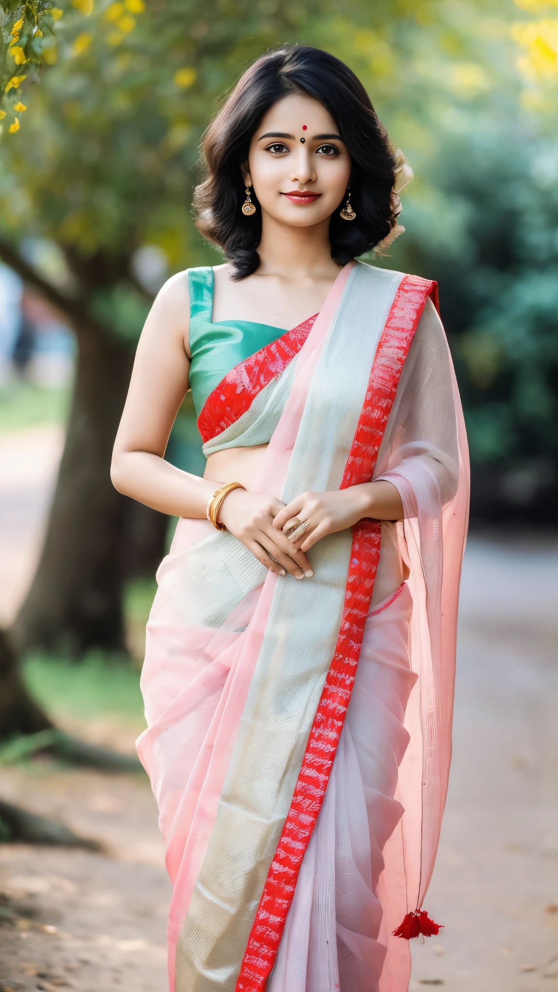 (photorealistic), beautiful lighting, best quality, realistic, full body portrait, real picture, in saree, cute Indian Woman, 25 yo, narrow face, pale skin, tall, Fujifilm XT3, outdoors, bright day, Beautiful lighting, RAW photo, 8k uhd, film grain, ((bokeh))(photorealistic), beautiful lighting, best quality, realistic, full body portrait, real picture, in saree, cute Indian Woman, 25 yo, narrow face, pale skin, tall, Fujifilm XT3, outdoors, bright day, Beautiful lighting, RAW photo, 8k uhd, film grain, ((bokeh))