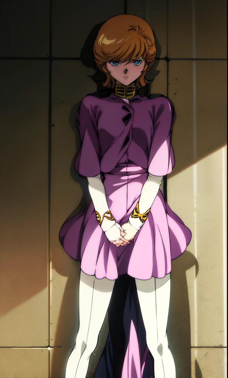 nsfw,(masterpiece:1),(best quality:1.4),(high detailed:1),(high resolution:1),(highly_detailed_beautiful_face_and_eyes:1),(depth of field:1.1), (realistic), (photo realistic:1.37),anime style,orthogonal view,
Audrey Burne\(GUNDAM\),1girl,skinny,(Axis luxury military uniform),blush embarrassed,breath,standing,open stance,grab between legs her hands,luxury room,audience room,wall fancy flag,