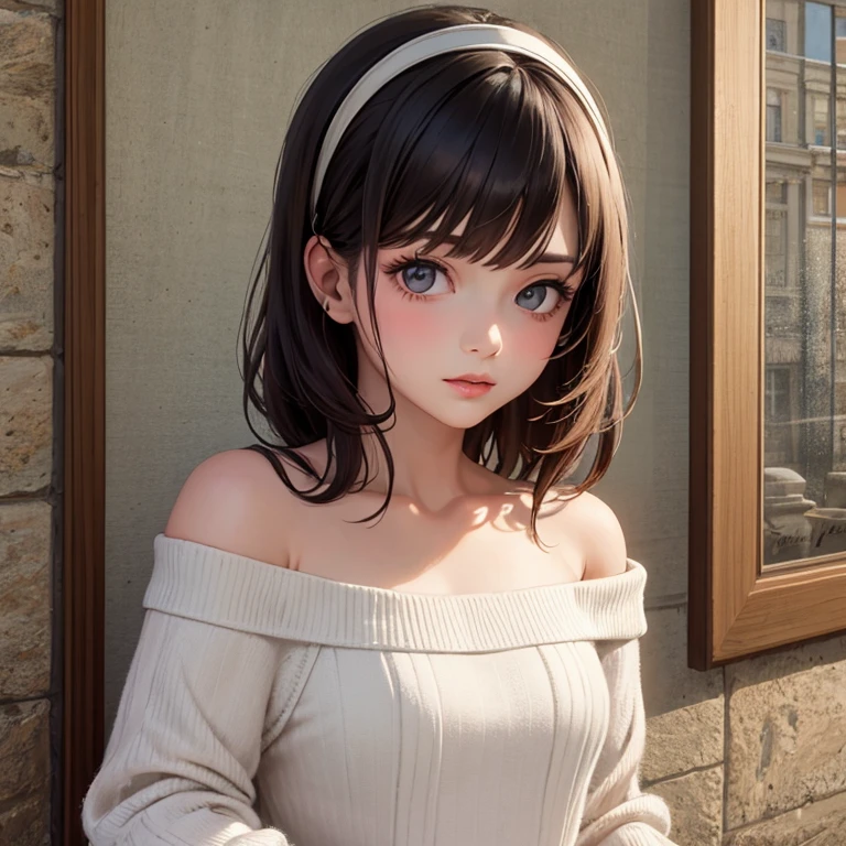 ((best quality)), ((masterpiece)), (detailed), 1girl, off-shoulder sweater, 