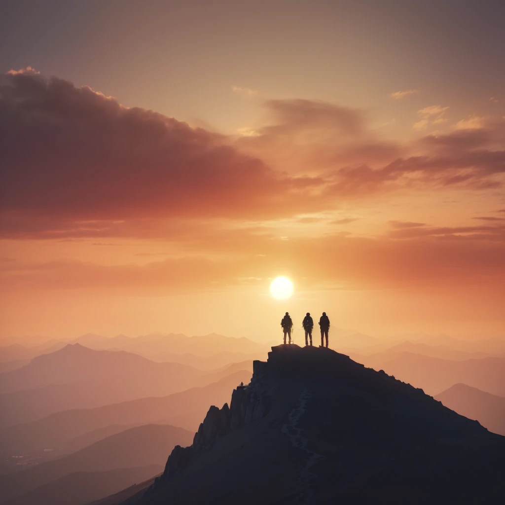 there are two people parado at the top of a mountain at sunset, at the top of a mountain, at the top of a mountain, parado at the top of a mountain, at the top of a mountain, standing at the top of a mountain, standing on mountain, the sun is at the top, última luz no Mountain top, Mountain top, rising from the mountain range, unsplash contest winning photo
