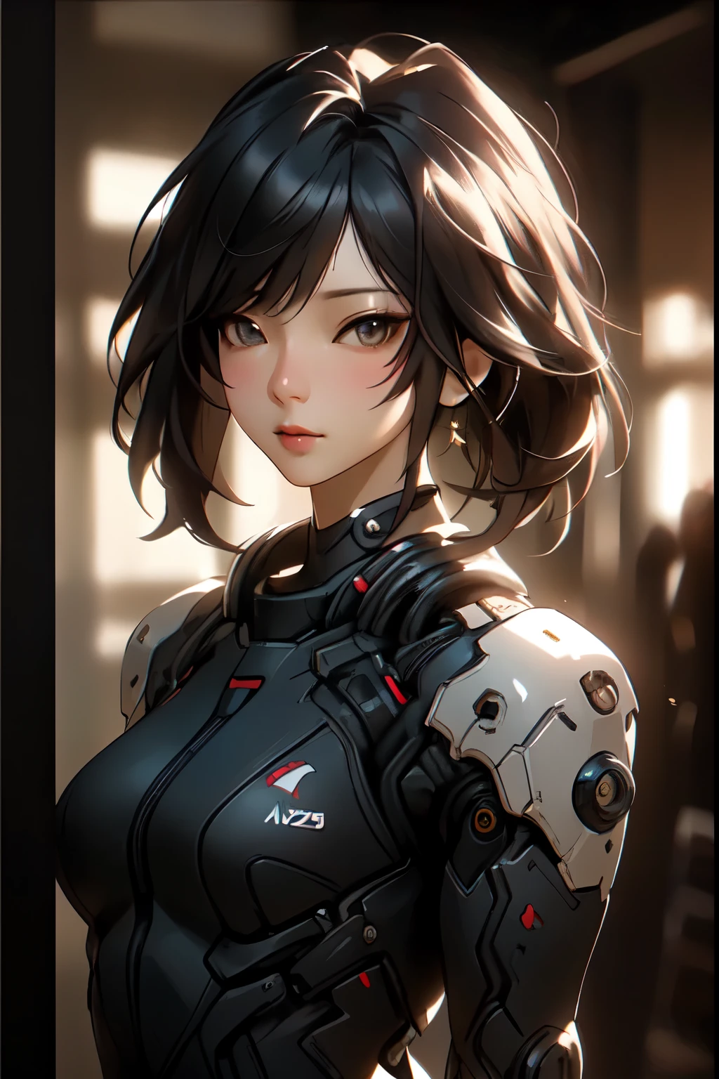 ((best quality)), ((Masterpiece)), (details:1.4), 3d, Image of a beautiful cyberpunk woman., HDR (high dynamic range), mature woman, Curtain Bangs, Black hair, white eyes, SWAT uniform, PBR surface, After processing, Anisotropic filtration,depth of field, Maximum clarity and clarity, multi-layered surface, perfect proportions, 8K raw files, cyberpunk, at night, ผมหลายชั้น,  กระโปรงสั้น, natural lighting, soft lighting, sunlight, หน้าอกใหญ่,