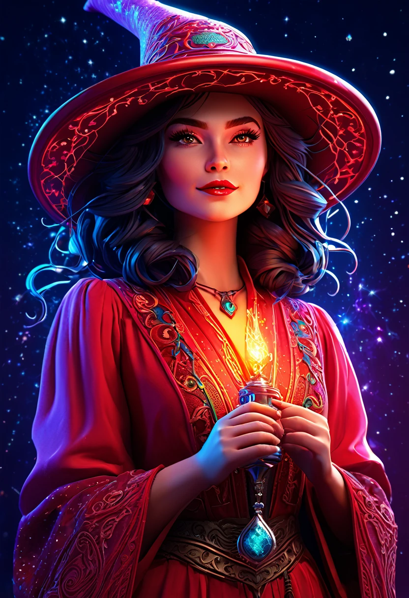 Ava Red, the Wizard of Magical Colors,Honky Tonk Girl, octane render, intricate details, dreamy, --ar 9:16, dan mumford