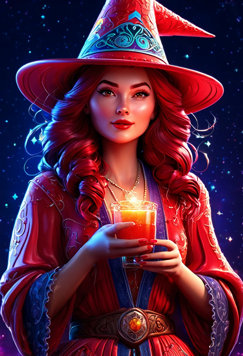 Ava Red, the Wizard of Magical Colors,Honky Tonk Girl, octane render, intricate details, dreamy, --ar 9:16, dan mumford