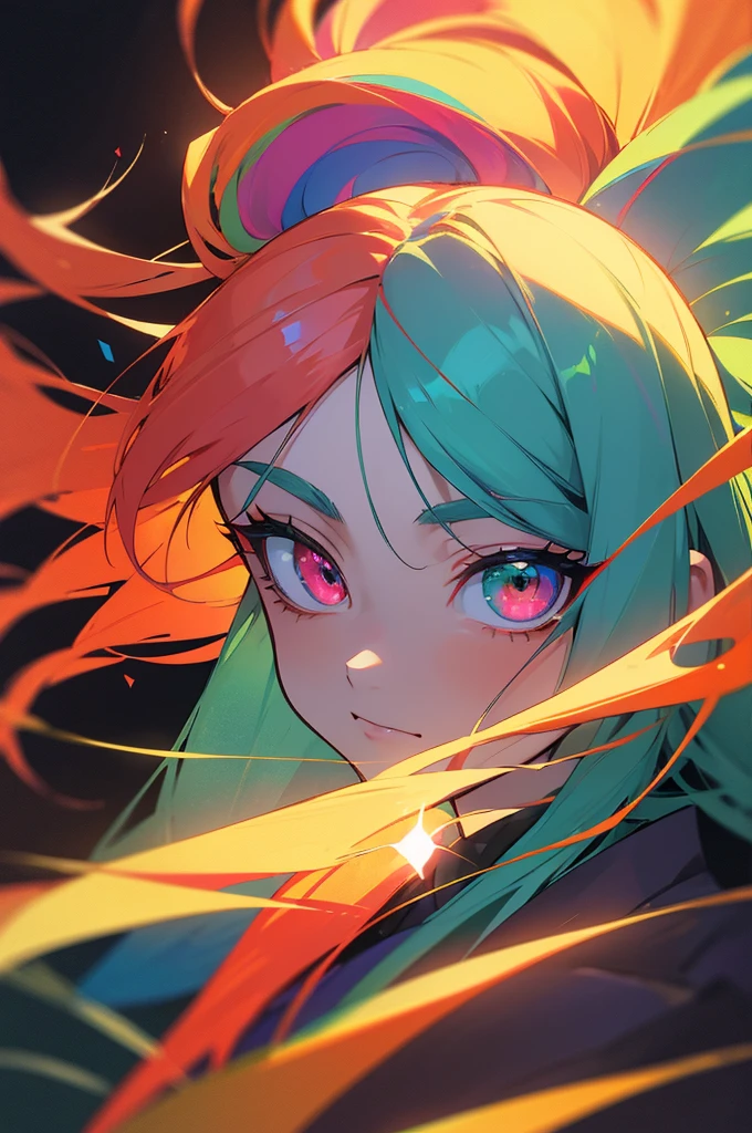((best quality)), ((masterpiece)), (detailed), perfect face, tradional blue kimono, multicolored hair, long hair, split half red hair and other half blonde, hair behind ear, multicolored eyes, heterochromia, emerald green eye and deep violet eye, anime, anime, anime style, 8k, super detail