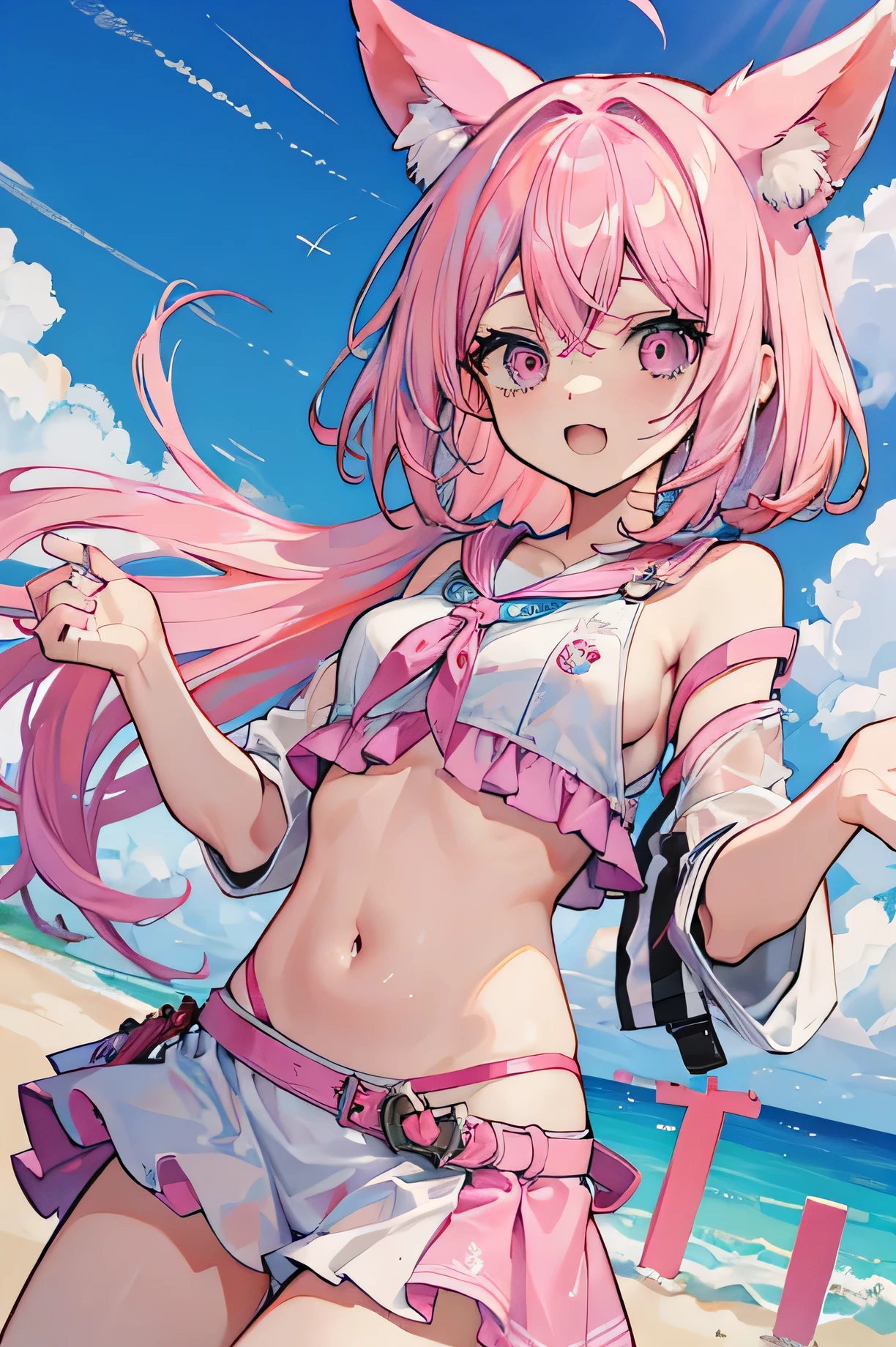 .Amelha, pink hair, medica, Biquini Branco, crazy face