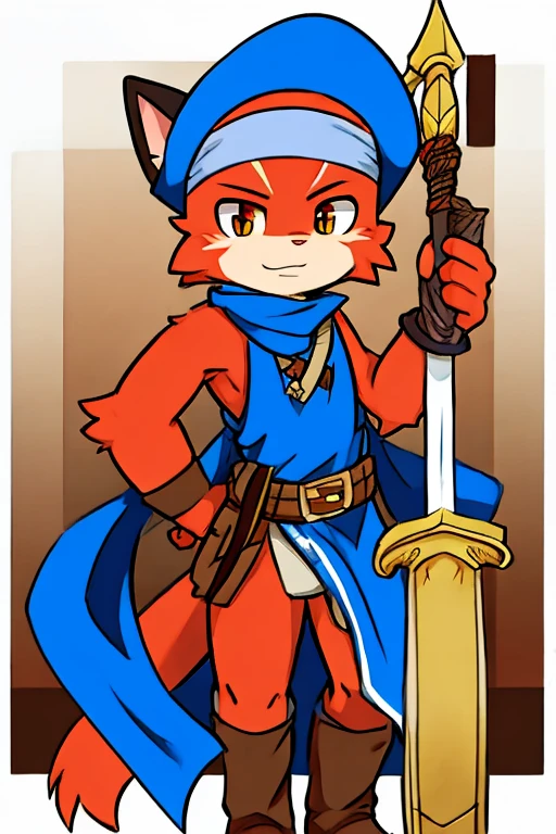 red cat, with blue bandana on his head, with a sword, pirate