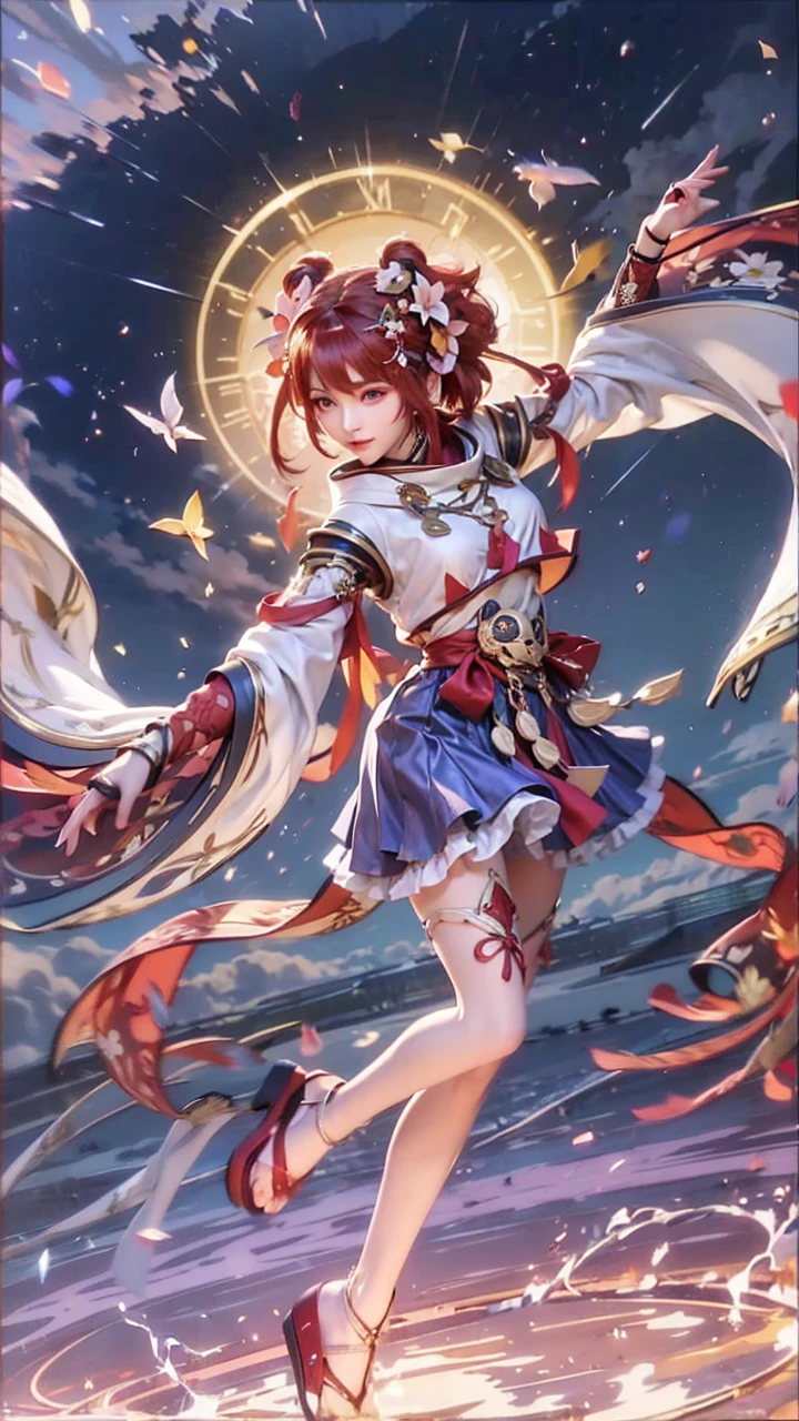 Hot red chili pepper female,Wearing a cheongsam,In a picture at 16K resolution,Elements surrounding flames and balls。