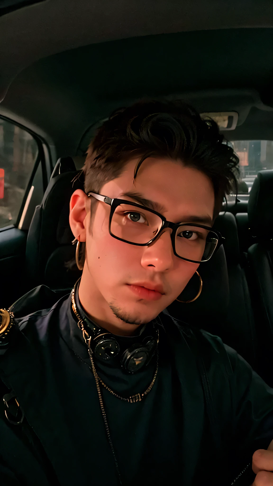 there is a man in a car with glasses on and a cell phone in his hand, taken in the early 2020s, 21 years old, 2 , 18 years old, 2 3 years oldprofile picture, twitch streamer / gamer ludwig, 2 7 years old, around 1 , 2 4 years oldHD, (Be (Best Quality) Costumes, ((Steampunk))), meccog, cog,