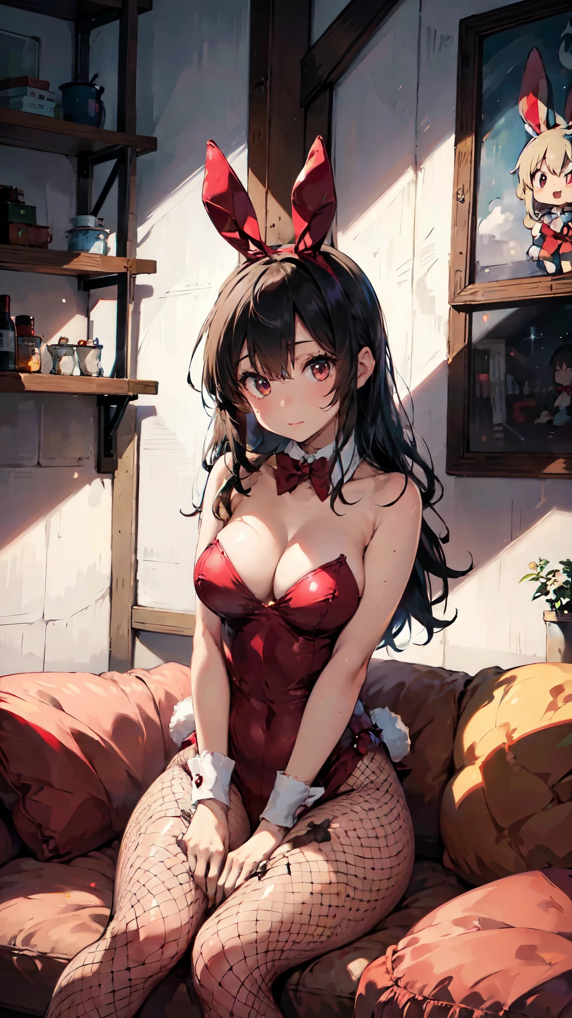 Women in strip clubs、Strip Club Lights、(Wearing a rabbit costume:1.3)、Red clothes、
Good move、4K、High resolution、masterpiece、Highest quality、頭w:1.3、((Hasselblad Photos))、Fine skin、Sharp focus、(Cinematic lighting)、Soft lighting、Dynamic Angle、[:(Detailed face:1.2):0.2]、huge 、(((Sit on the sofa with your legs apart、Bend your knees and open your legs)))、Fishnet tights、Big Breasts
