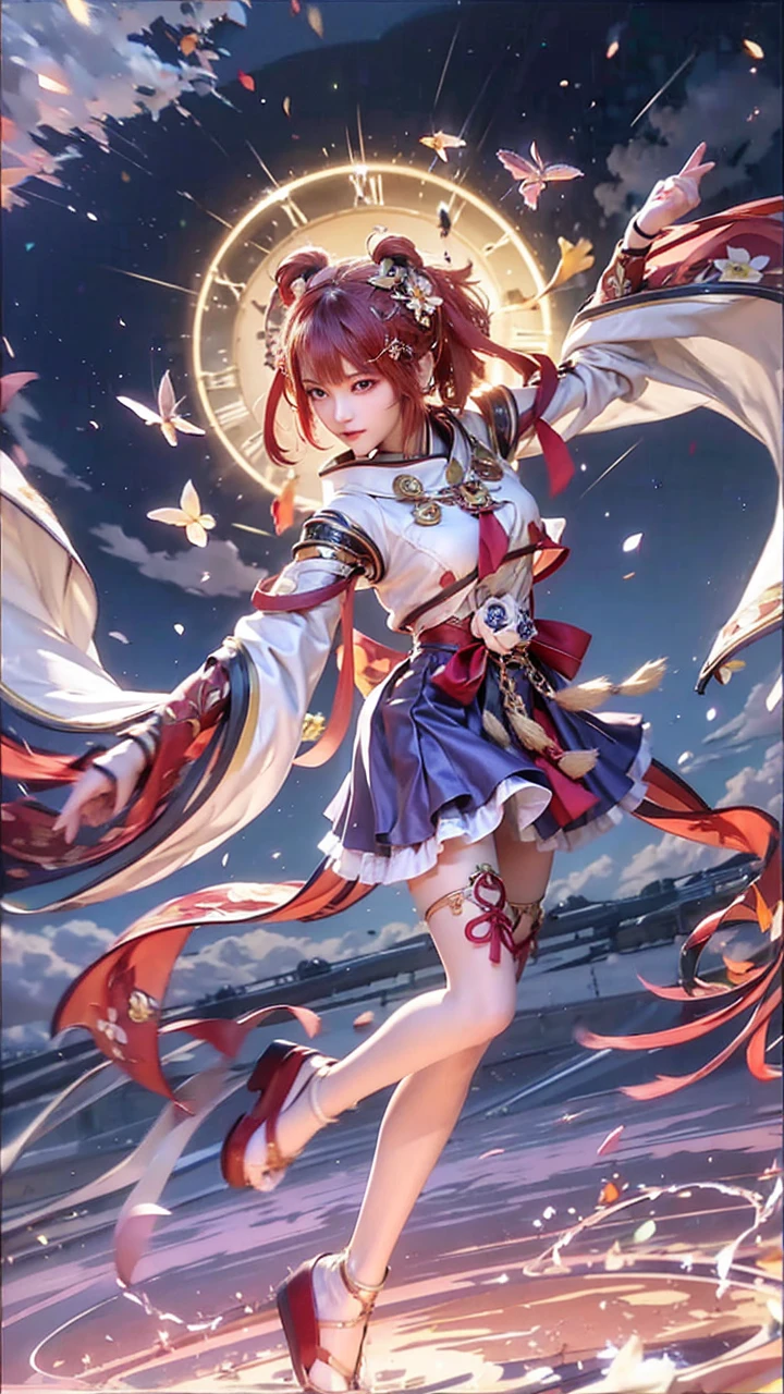 Hot red chili pepper female,Wearing a cheongsam,In a picture at 16K resolution,Elements surrounding flames and balls。