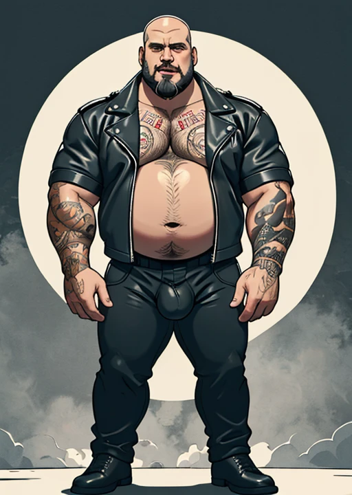 He has a long beard, huge long gray hair, morbid, baldie, holding the penis with the right hand, He Is Standing Next to the Motorcycle, Just plump, chubby, extremely thick thighs, large belly, fat, long beard, huge long beard, full body tattoos full body photography full body image, They don't wear clothes, firing , naturists, just unbuttoned black leather biker jacket, Welcome to the world of Harley Bikers, where the culture of choppers and easy riders come together in a brotherhood of men who find their passion for motorcycles a form of freedom and personal expression