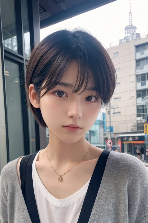 Genderless, 20 years old, front face, short hair,
