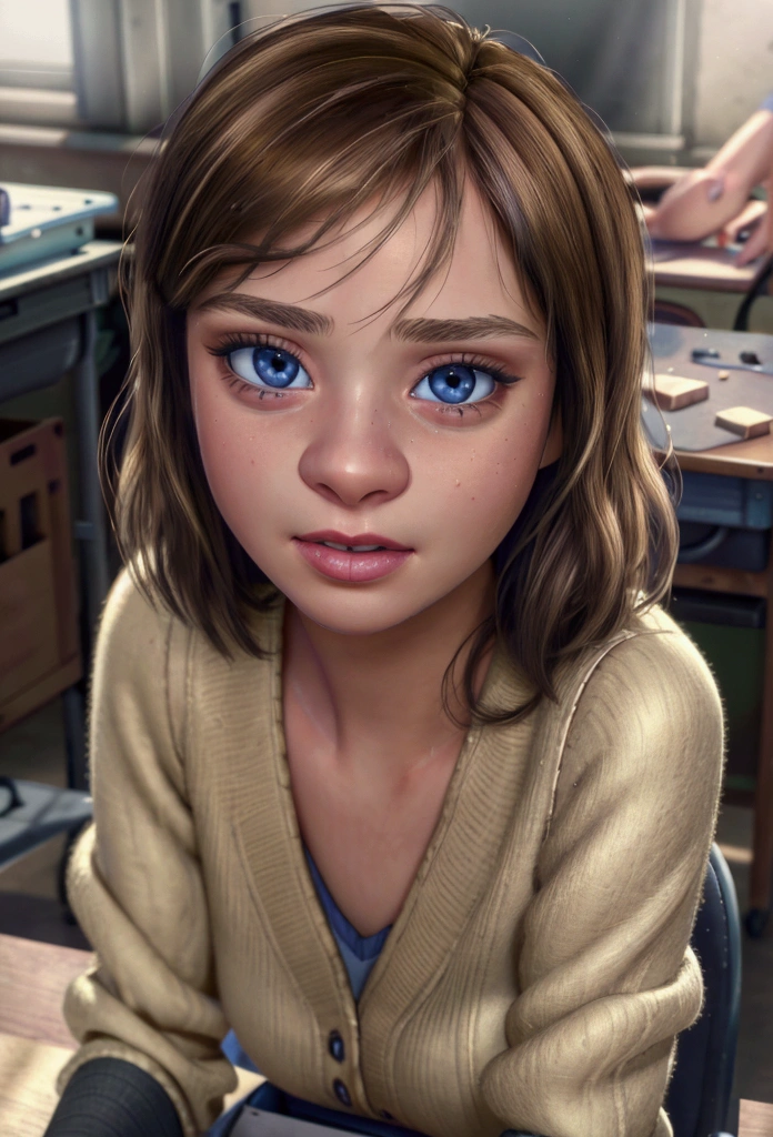 in a classroom intimately with his teacher, beautiful detailed eyes, beautiful detailed lips, extremely detailed eyes and face, long eyelashes, , classroom interior, desks, board, natural lighting, Soft colors, photorealist, cinematic lighting, Very detailed, masterpiece, (Best Quality,4k,8k,High resolution,masterpiece:1.2),ultra detailed,(realist,photorealist,photo-realist:1.37)