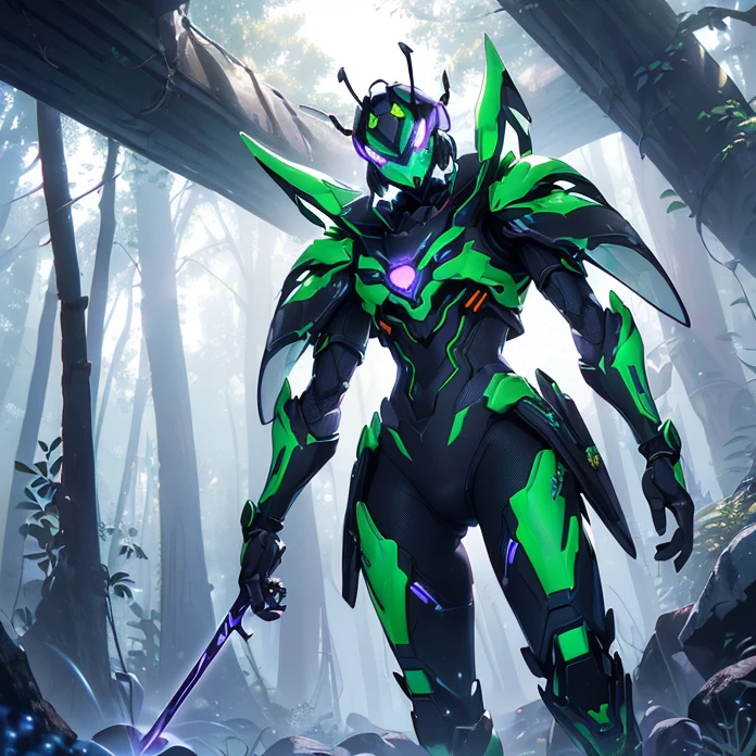High Resolution, Masterpiece, HD, High Quality, Backlighting, Overexposure, Optical Illusion, Silhouette,
Anime Style, Digital Art, starcraft aesthetic, insectoid creature features, non human features, alien styled insectoid
{{((1insectoid scout: (green insectoid exoskeleton, “hopper iguana” head, long mouth, light blue eyeballs, blue mushrooms over the head, green neck, blue antlers, claw insect hands, slender legs, four limbs, four mantis arms, cute long smile), (chest belts with iron buttons over the cuirass, orange leather pants, brown cuirass, blue leather boots, iron knee pads, iron shoulder plates, purple jeweled necklace), (standing quietly, energy pulse rifle designed as a silver bee tail), (dark forest, sunny day, black trees with purple leafs))}}