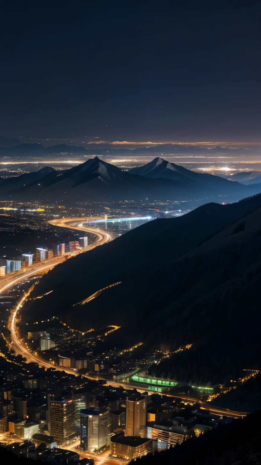 Very rich city (this city has mountains) and it was also night