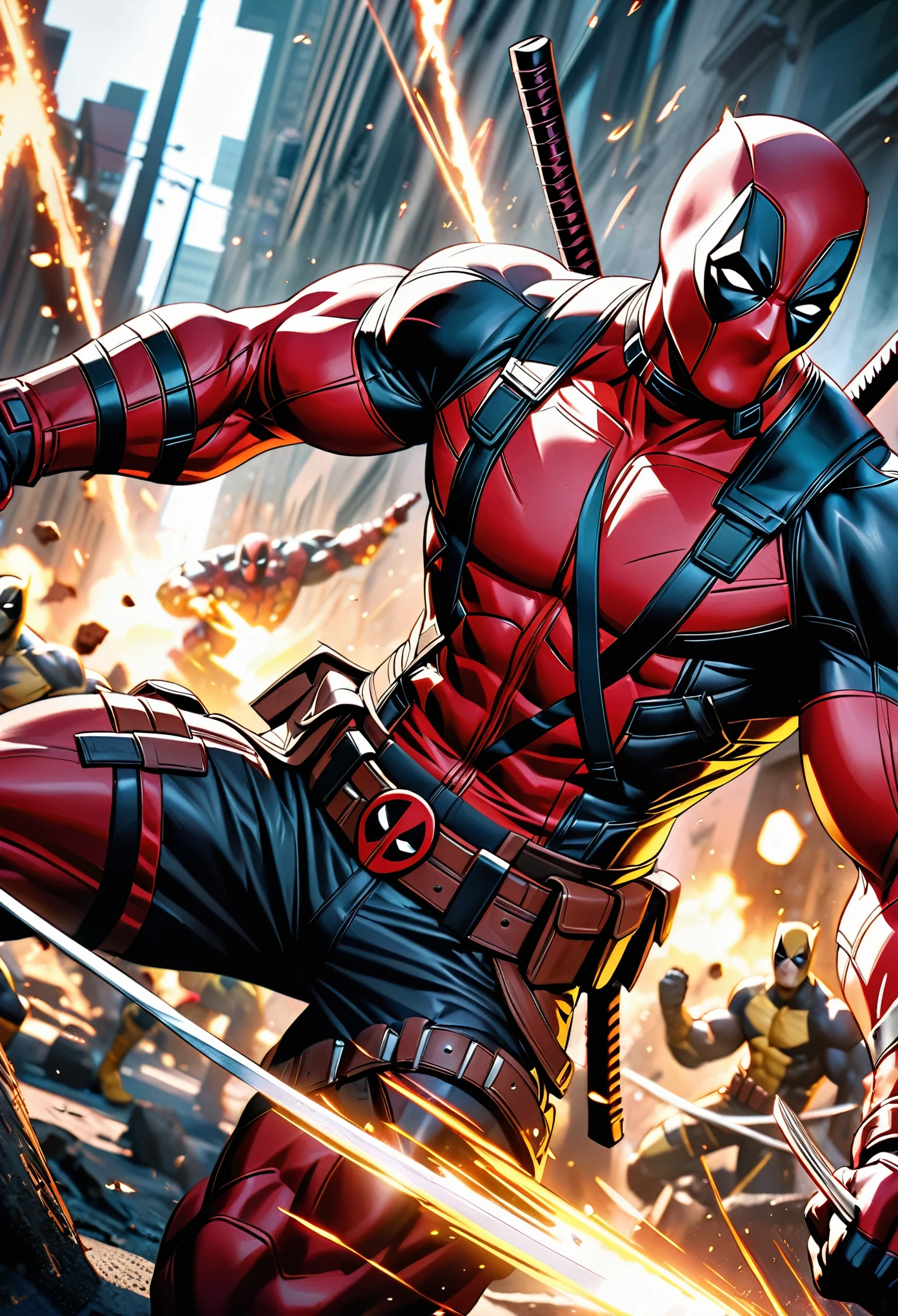1Deadpool & 1Wolverine, marvel Characters, Dynamic Action, Promotional poster for new movie, Express the charm of the characters to the fullest, Make the viewer want to watch the movie,