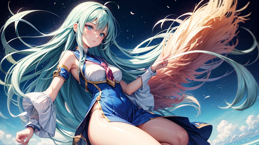 anime girl with long hair ful body ilustrationand a blue dress , anime moe artstyle, painted in anime painter studio, high quality anime artstyle, flat anime style shading, anime artstyle, smooth anime cg art, clean detailed anime art, detailed digital anime art, made with anime painter studio, kantai collection style, digital anime illustration, anime art style, kawacy