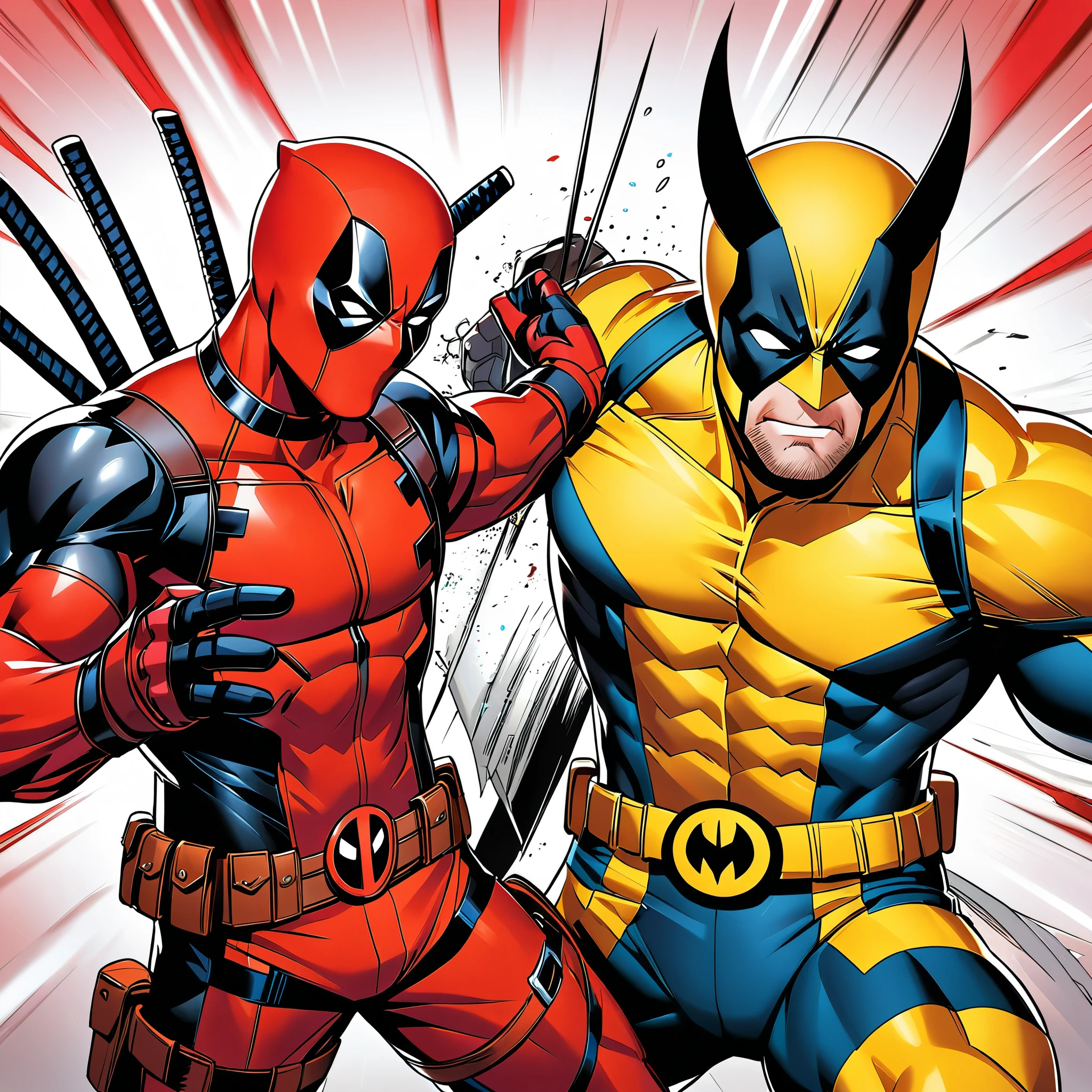 1Deadpool & 1Wolverine, marvel Characters, Dynamic Action, Promotional poster for new movie, Express the charm of the characters to the fullest, Make the viewer want to watch the movie,