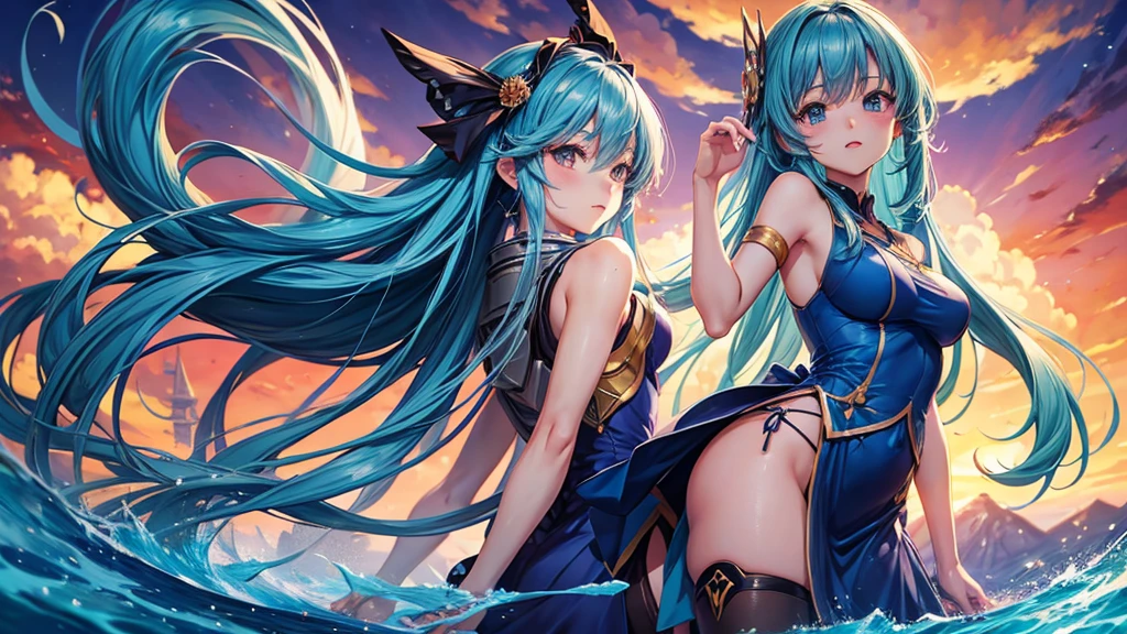 anime girl with long hair ful body ilustrationand a blue dress , anime moe artstyle, painted in anime painter studio, high quality anime artstyle, flat anime style shading, anime artstyle, smooth anime cg art, clean detailed anime art, detailed digital anime art, made with anime painter studio, kantai collection style, digital anime illustration, anime art style, kawacy