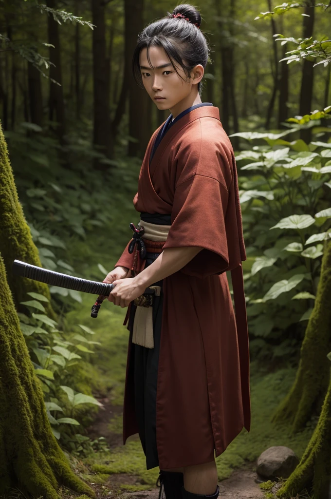 Young samurai apprentice in a forest