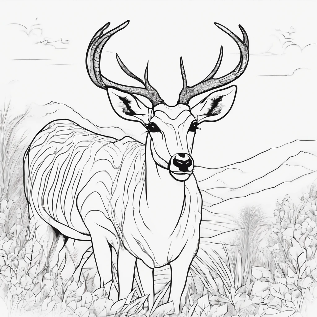 Coloring page for ???, Cute impala, sketch style, funny design, white background 