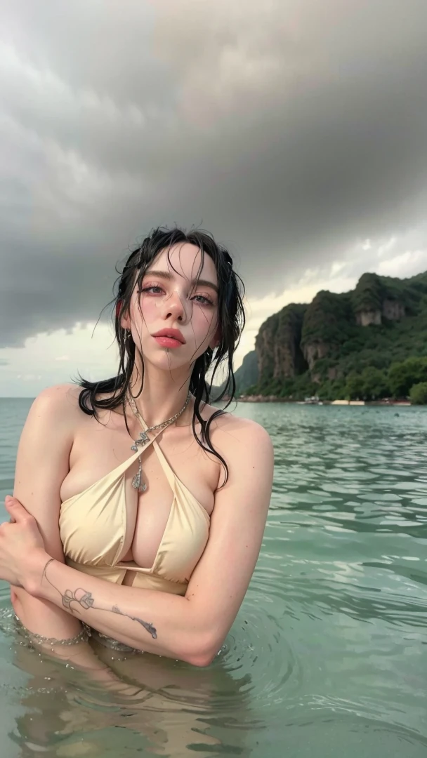 Blonde woman with long hair and piercings posing for a photo.., with long black hair, with long black hair, Perfect white hair girl, Ava Max, tifa lockhart with black hair, pale porcelain white skin, anime girl in real life, with black hair, extremely black hair, very black hair, with long black hair, her hair is black