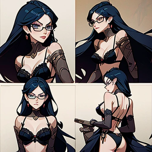 Erotic Lingerie ((Thong, bra and accessories))design inspired by cereza (Bayonetta), in various views (front and back)  ((Character sheet))