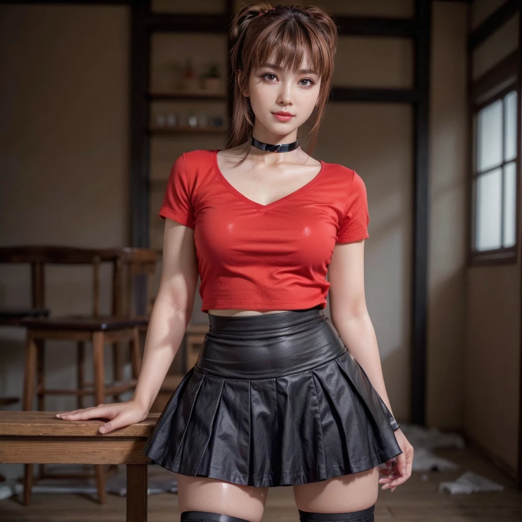 kasumi, eyes browns, (best qualityer, ultra detali), (realisitic:1.37), beautiful and detailed face, ultra-realisitic texture, 精致的面容, Delicate body, red lipgloss stick, shiny colors. High definition, 8k, expression with a slight cute smile
