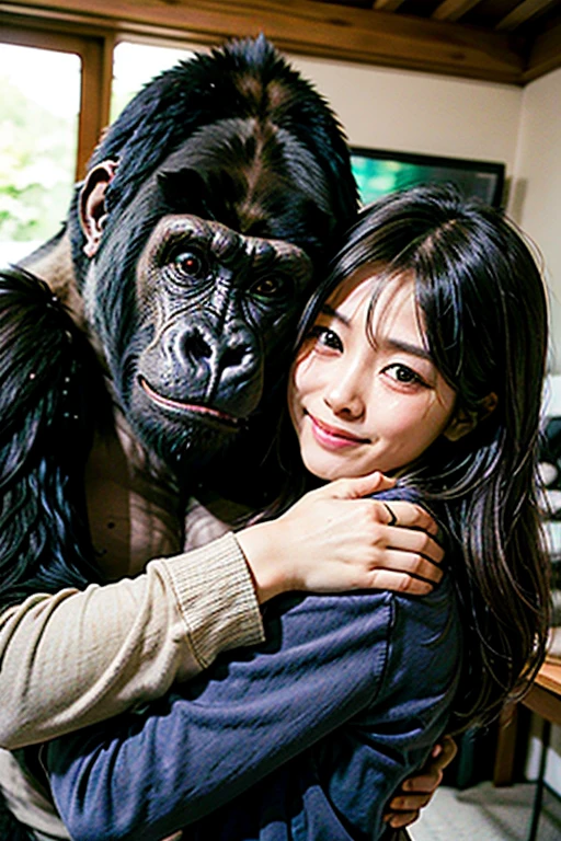 Aiki Enami embraced by a gorilla, Aiki Enami&#39;s anus with an arm inserted, Medium brown hair, Big Tits, Big Ass, Japanese beauty, 