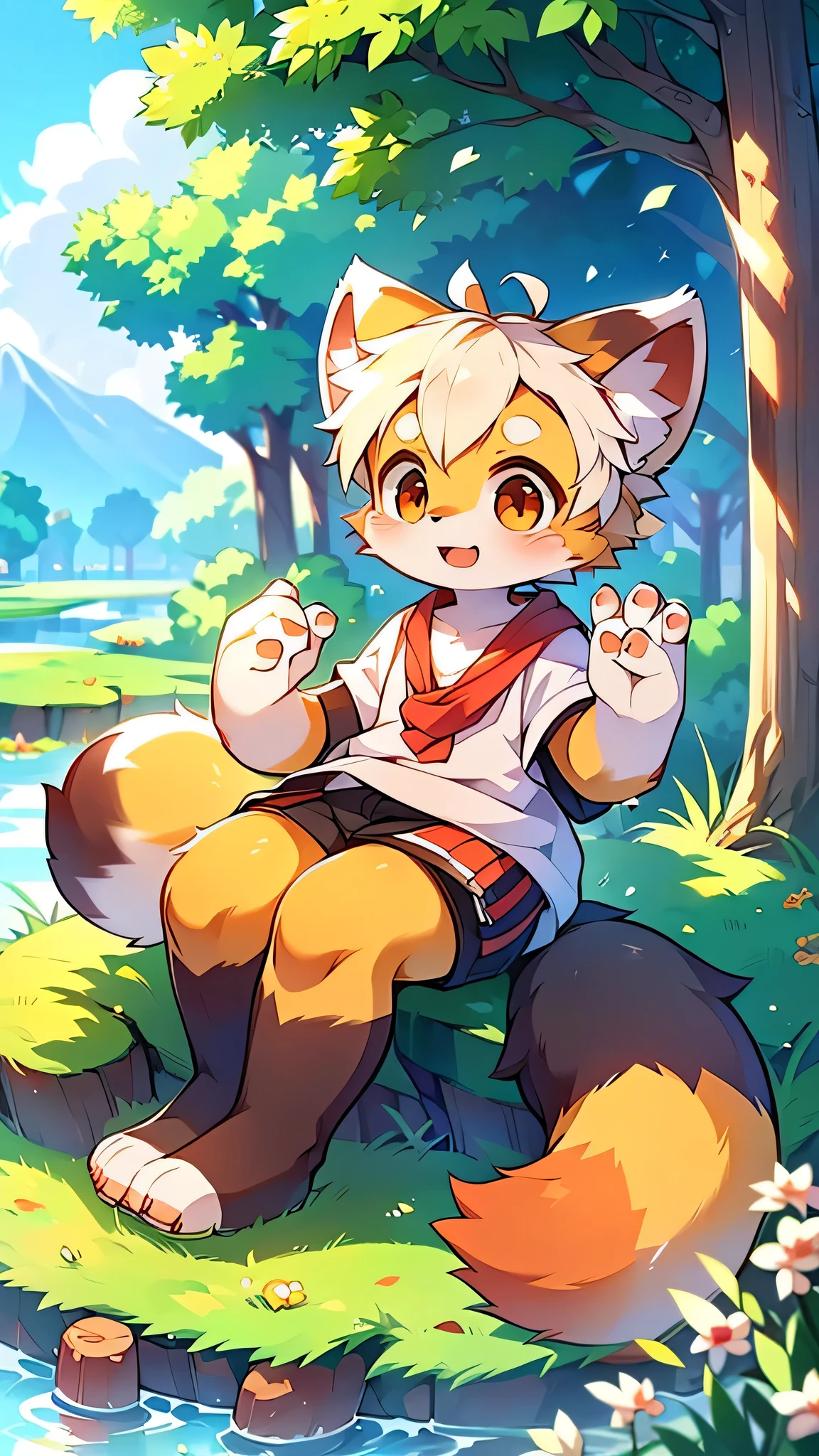 Red Panda,girl,super high quality,Very detailed,High resolution,Cute art style in anime,Rice field scenery,(Cheerful teenager,13 years old:1.3),alone,single,Woman with beautiful face,