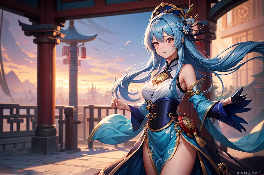 a picture of a girl with long hair and a blue dress, zhongli from genshin impact, guweiz, inspired by Cao Zhibai, keqing from genshin impact, cushart krenz key art feminine, zmonzheng, artwork in the style of guweiz, nezha, cushart kenz