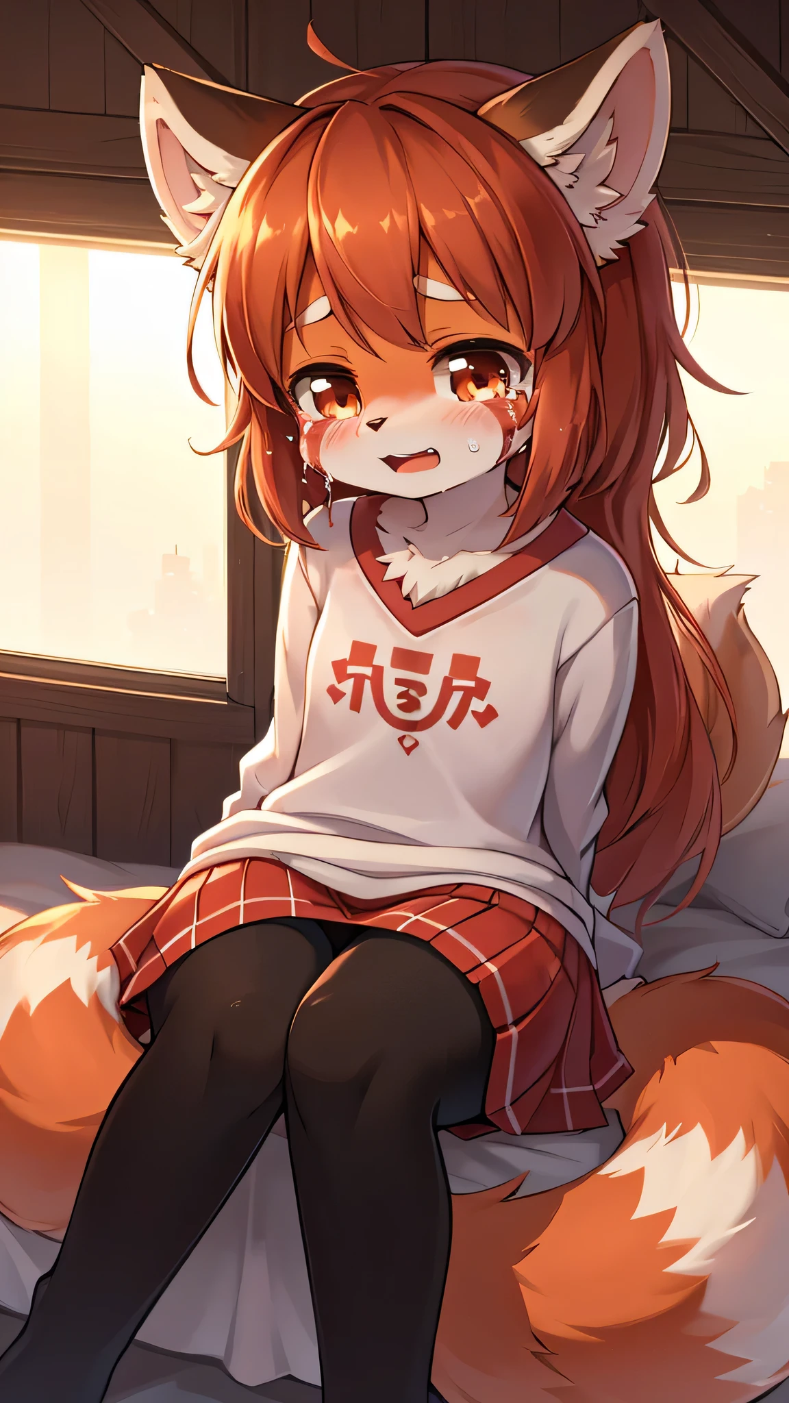 Red Panda Girl,super high quality,Very detailed,High resolution,Cute art style in anime,(Cheerful teenager,:1.3),alone,single,Covered in blood,cry,the last time,sorry,lots of tears from the eyes,bed
