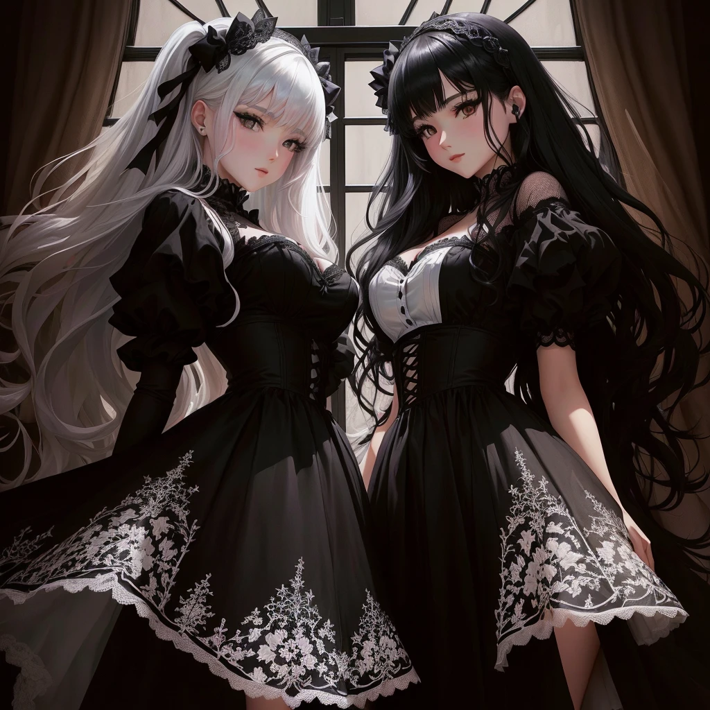 art anime de deux femmes vêtues de noir et blanc avec une fenêtre gothique, ambiance d&#39;horreur gothique, Art gothique style, Art gothique, Gothcore, Sombre et gothique, deux nonnes jumelles en vol stationnaire, neoArt gothique, ominous esthétique gothique, nonne vampire, style sombre et horreur, esthétique gothique, Néo-gothique, style d&#39;art sombre, Art de brom, esthétiques gothiques, influence gothique, ultra sexy