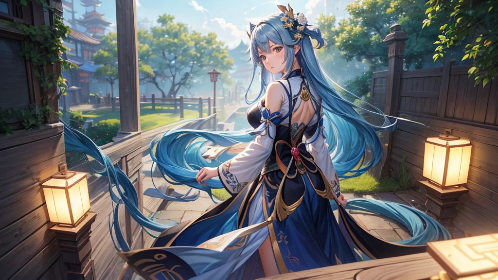 a picture of a girl with long hair and a blue dress, zhongli from genshin impact, guweiz, inspired by Cao Zhibai, keqing from genshin impact, cushart krenz key art feminine, zmonzheng, artwork in the style of guweiz, nezha, cushart kenz