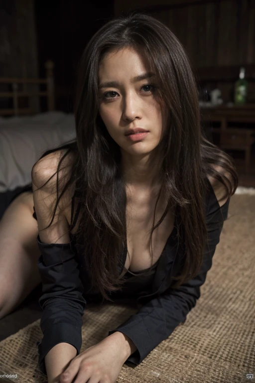 masterpiece, best quality, Surreal, Ultra Detailed, 8K resolution, RAW photos, Clear focus, (1 Girl), Solitary, Beautiful face, Perfect body, Mature woman，35 years old,  Full body portrait, nano battle suit,  Messy hair, very detailed，Movie, Movie light, Dark theme