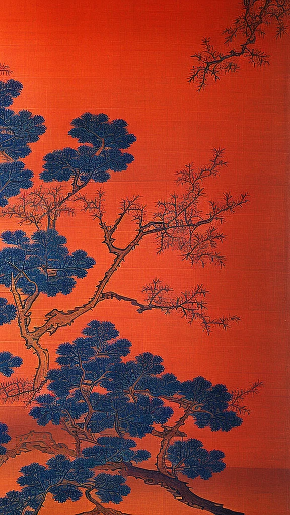 japanese wall of traditional paintings in blue