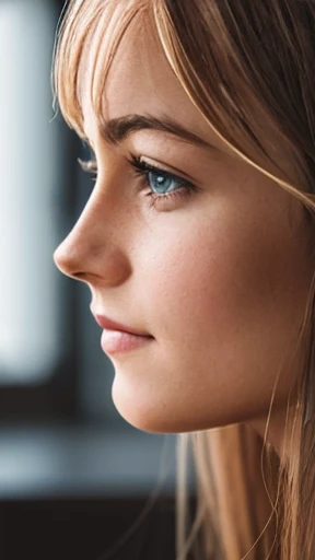 A young German woman focus on her face