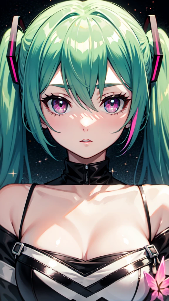 Near viewing, MASTERPIECE, HIGH QUALITY, 8k, Beautiful, Mesmerising, fluffy hair, Detailed Eyes, Pink eyes, starrystarscloudcolorful, add_detail:1, add_detail:0, add_detail:0.5, starlight, star, Rainbow colours, A lot of colours, Surprised, astonished, surprised, surprise, SURPRISE, butterfly style, Hatsune Miku,