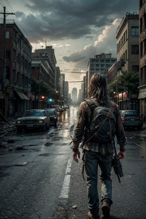 a dimly lit empty street, wet cobblestone pavement, street lamps casting warm light, puddles reflecting the night sky, old brick buildings, overcast sky, moody atmosphere, cinematic lighting, muted color palette, melancholy mood, quiet solitude