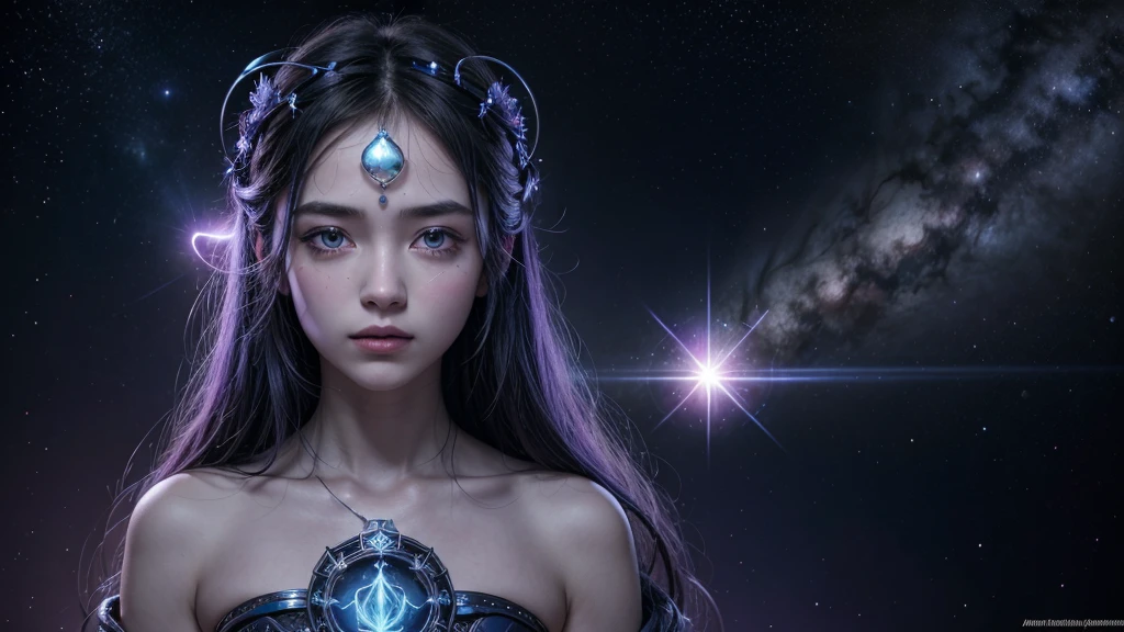 Mystical background with shades of blue and purple, cosmic elements such as stars and nebulae. Central figure (man or woman) with an expression of enlightenment, surrounded by a glowing aura. Spiritual symbols such as a third eye or a luminous halo. Title '9 Signs You Are a Chosen One' at the top, in a clear and attractive font. Phrase 'Every Chosen One's Must Watch This' at the bottom in a smaller font. Icons representing the 9 signs around the central figure.