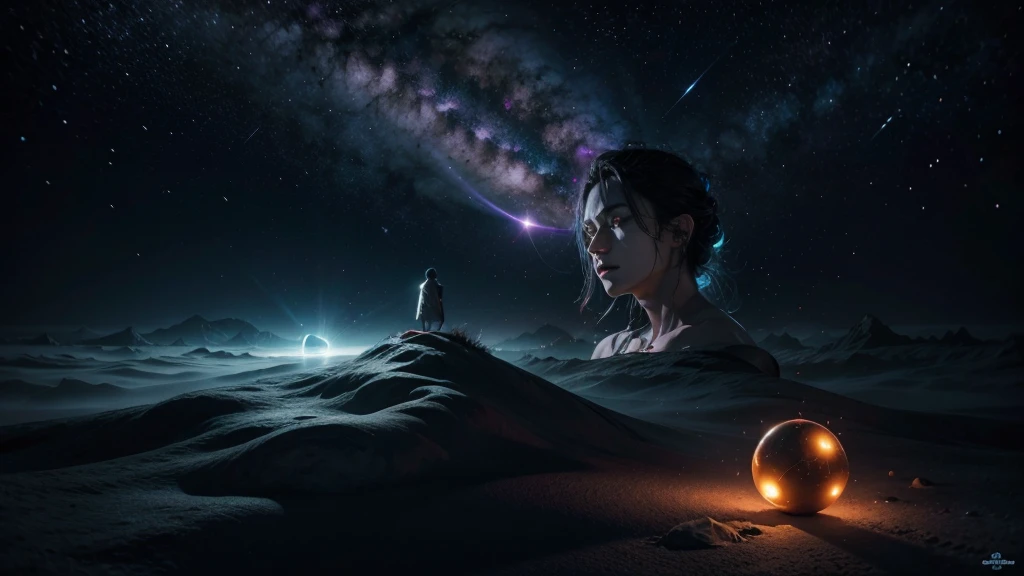 Mystical background with ORANGE AND BLACK tones, cosmic elements such as stars and nebulae. Figure of a man on the left side, staring straight ahead, with an expression of enlightenment, surrounded by a glowing aura. Spiritual symbols. Title Icons representing the 9 signs.
