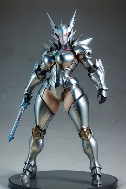 figure of SILVER DRAGON QUEEN, HUGE , MECHA HEAVY ARMOR, TRANSPARANT, STANDING, THICK BODY, MUSCLE ABS.
