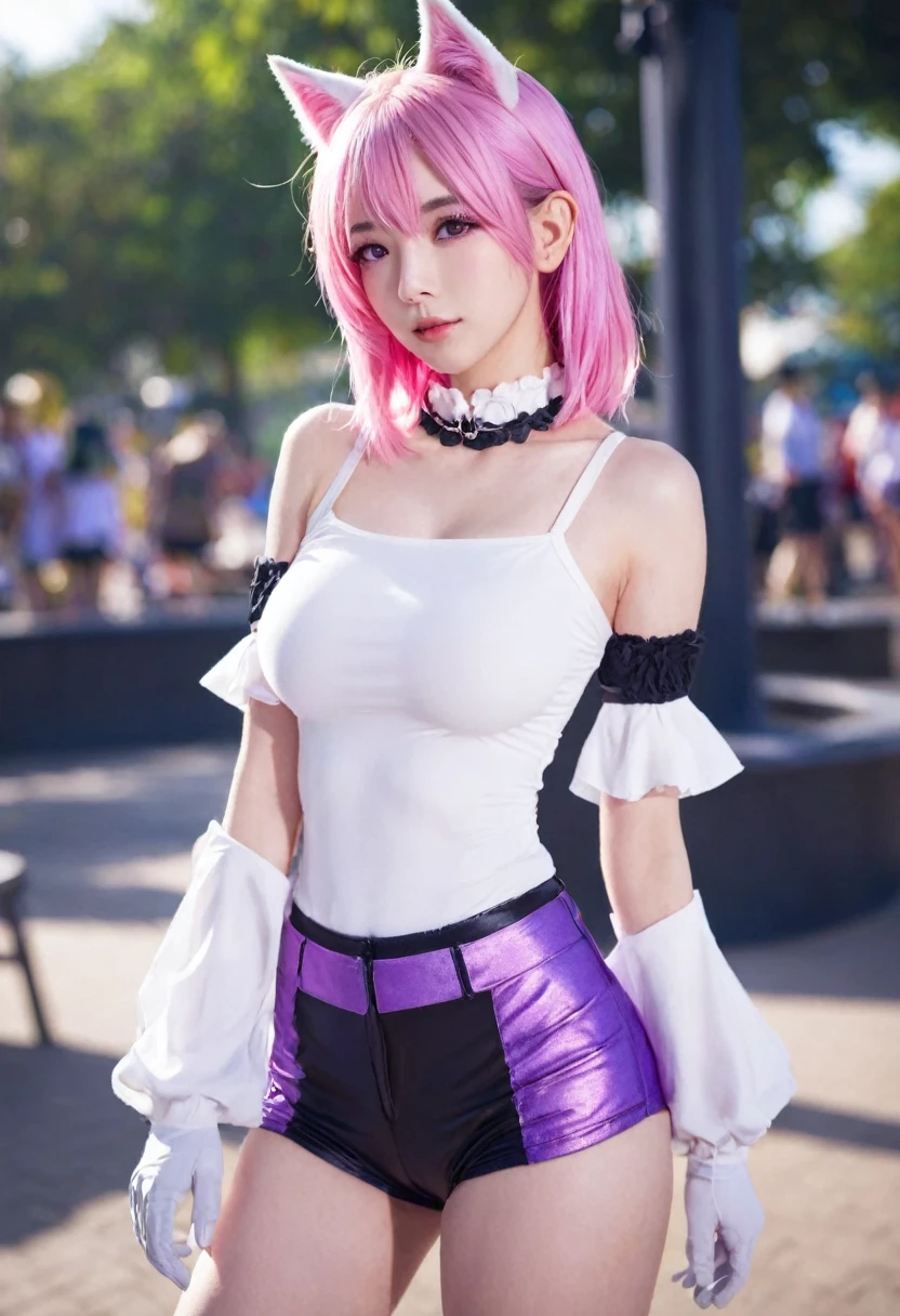 covered_pussy,Top of the line CG, highest image quality, masterpiece,8k image quality, exquisite and delicate beautiful girl, ,elysia_(honkai_impact), honkai_(series), honkai_impact_3rd, elysia_(herrscher_of_human:ego)_(honkai_impact), 1girl, elbow_gloves, elf, hair_between_eyes, hair_ornament, multicolored_hair, pink_hair, pink_pupils, pointy_ears, purple_eyes, two-tone_hair, bare_shoulders, black_shorts, boots, gloves, high_heel_boots, white_footwear, white_gloves, white_shirt,in a playground,gorgeous Fireworks in sky,