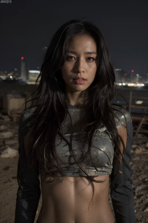 American style,masterpiece, best quality, Surreal, Ultra Detailed, 8K resolution, RAW photos, Clear focus, (1African American Girl,dark skin), Solitary, Beautiful face, Perfect body, Mature woman,35 years old, Full body portrait, nano battle suit, Messy hair, very detailed,Movie, Movie light, Dark theme