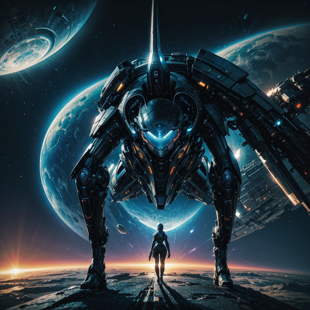 a woman in a futuristic and technological uniform,flying over an unknown planet,in front of her a futuristic screen analyzing planet data,hyper-realistic,cinematic,8k,ultra-detailed,masterpiece,intricate details,photorealistic,sharp focus,dramatic lighting,dynamic pose,advanced technology,glowing holographic interface,alien landscape,vibrant colors,volumetric atmosphere,stunning vista