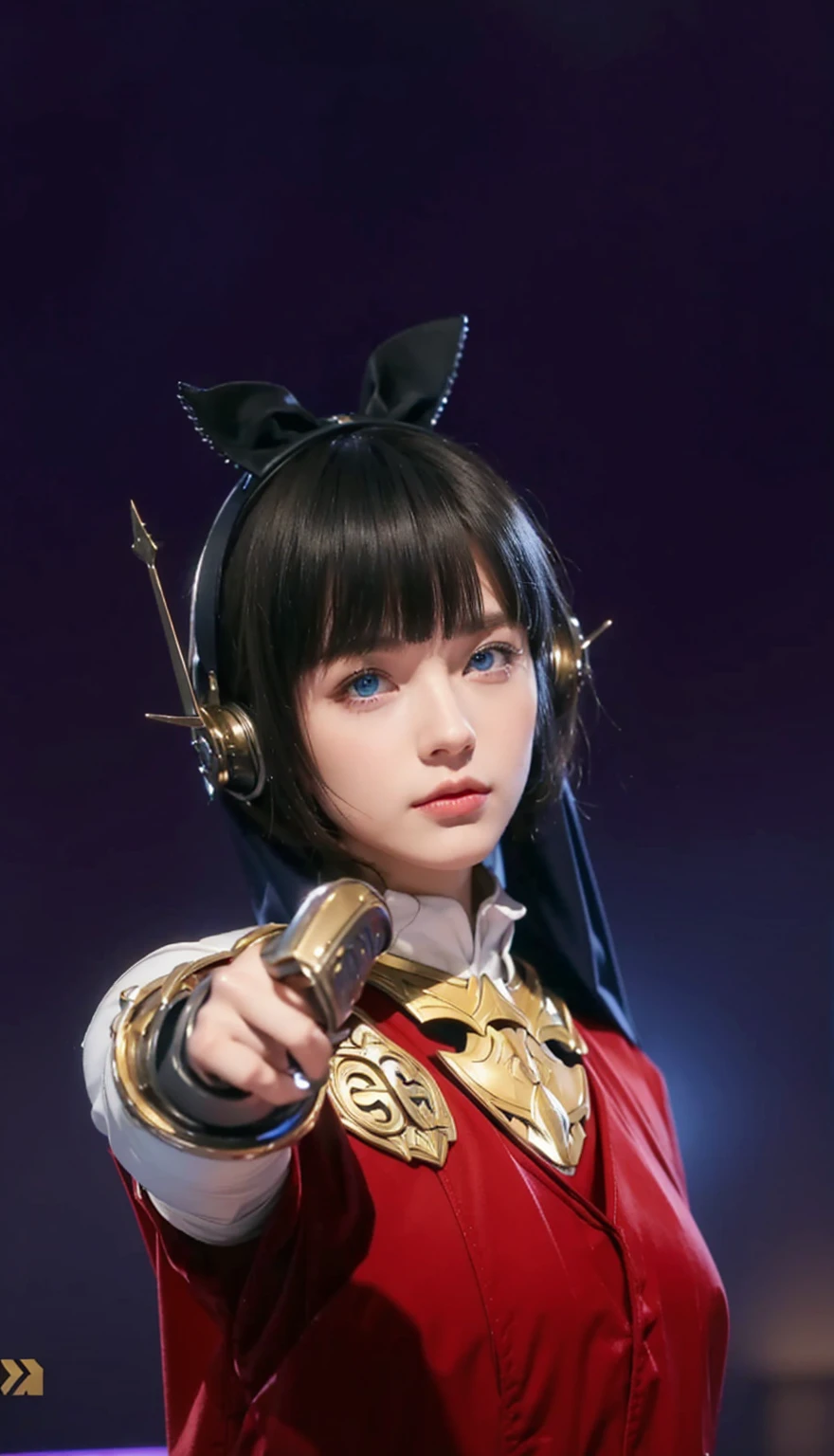 masterpiece, best quality, 1man, adult, male focus, solo, medium blonde hair, vibrant blue eyes, gloves, looking at viewer, cape, High quality metal texture, semi metal armor, closed mouth, black metalic gloves, upper body, bangs, high collar,(kbxll:0.6), Fantasy aesthetics, Highly detailed