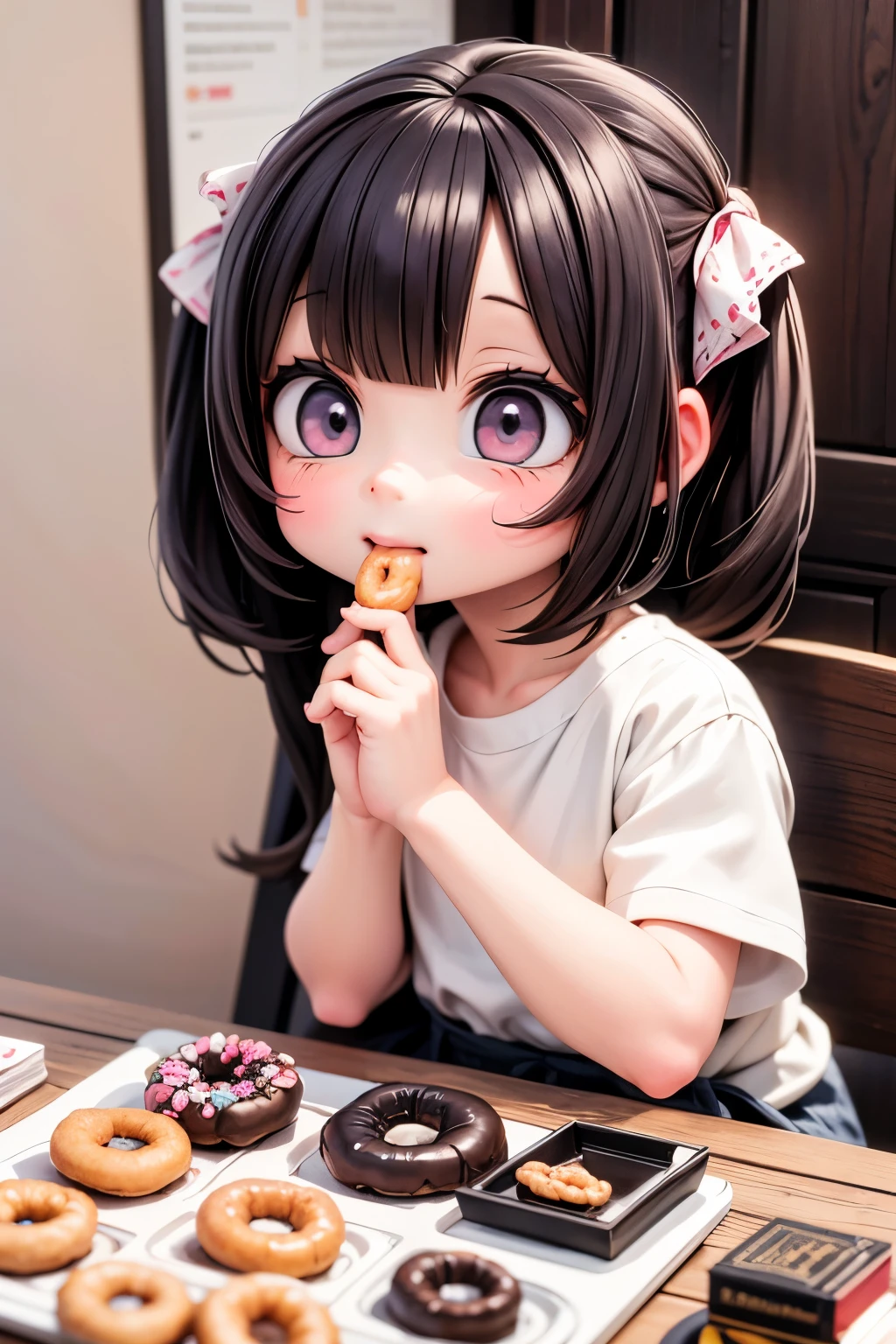 chibi girl eating donuts