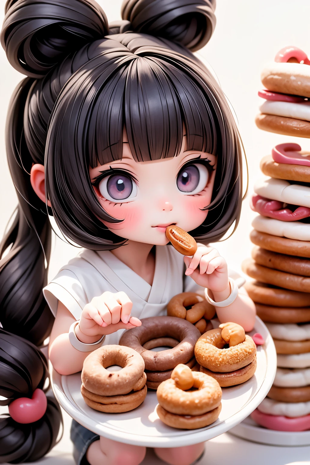 chibi girl eating donuts