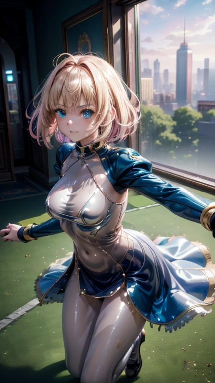 ((Highest quality)), ((masterpiece)), (detailed:1.4), 3d, detailedな筋肉のリアルなmasterpieceを持つカメラを見ている美しいサイバネティックガール, Beautiful cyberpunk woman image,High resolution (High Dynamic Range),Ray Tracing,NVIDIA,Super Resolution,Unreal 5,Scattered beneath the surface,PBR Texturing,Post-processing,Maximum clarity and sharpness,Multilayer Texture,Albedo and Specular Maps,Surface Shading,Accurate simulation of light-matter interactions,Perfect Proportions,Octane Rendering,Two-tone lighting,wide aperture,Low ISO,White balance,Three-part method,8K RAW, Active Pause, Action pose, (Gold Parts), fringe, whole body, Emerald Blue Eyes, very beautiful shorthair, (A faint smile), ((Very elegant)), ((Very luxurious)), ((Very large room)), (Suite Room), (From above),masterpiece,8k,(Silicone Skin), ((In-focus photo)), ((Focused photos)), ((People are not blurred)), 4K,Blonde、Attractions、A beautiful, high-contrast, rainbow-hued costume、Tight clothing ,sprawl ,Heart symbol,(Glowing Skin、Pink and blue light source),huge , ((Heavy breathing:1.3)), , Little devil smile, Angle from below、、throw、((Illuminated by neon and black lights)))、Dancing, (with a gun in hand)、((Two perfect hands))、((Perfect Five Fingers))、